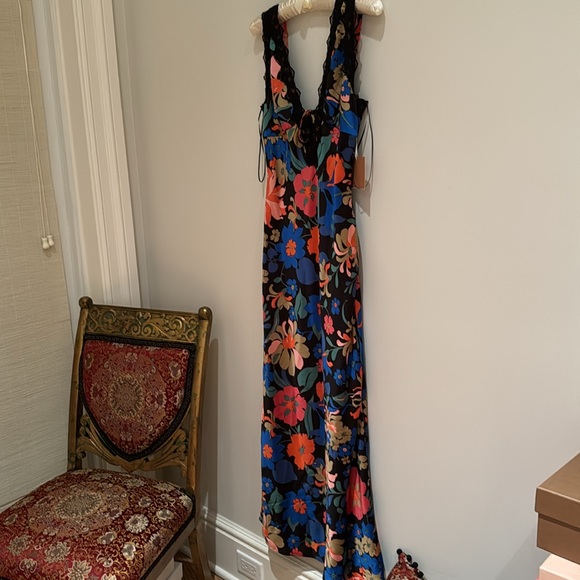 LINGERIE INSPIRED DRESS BLACK FLORAL PRINT WITH BLACK LACE DETAILS LINED SIZE S - Picture 6 of 13